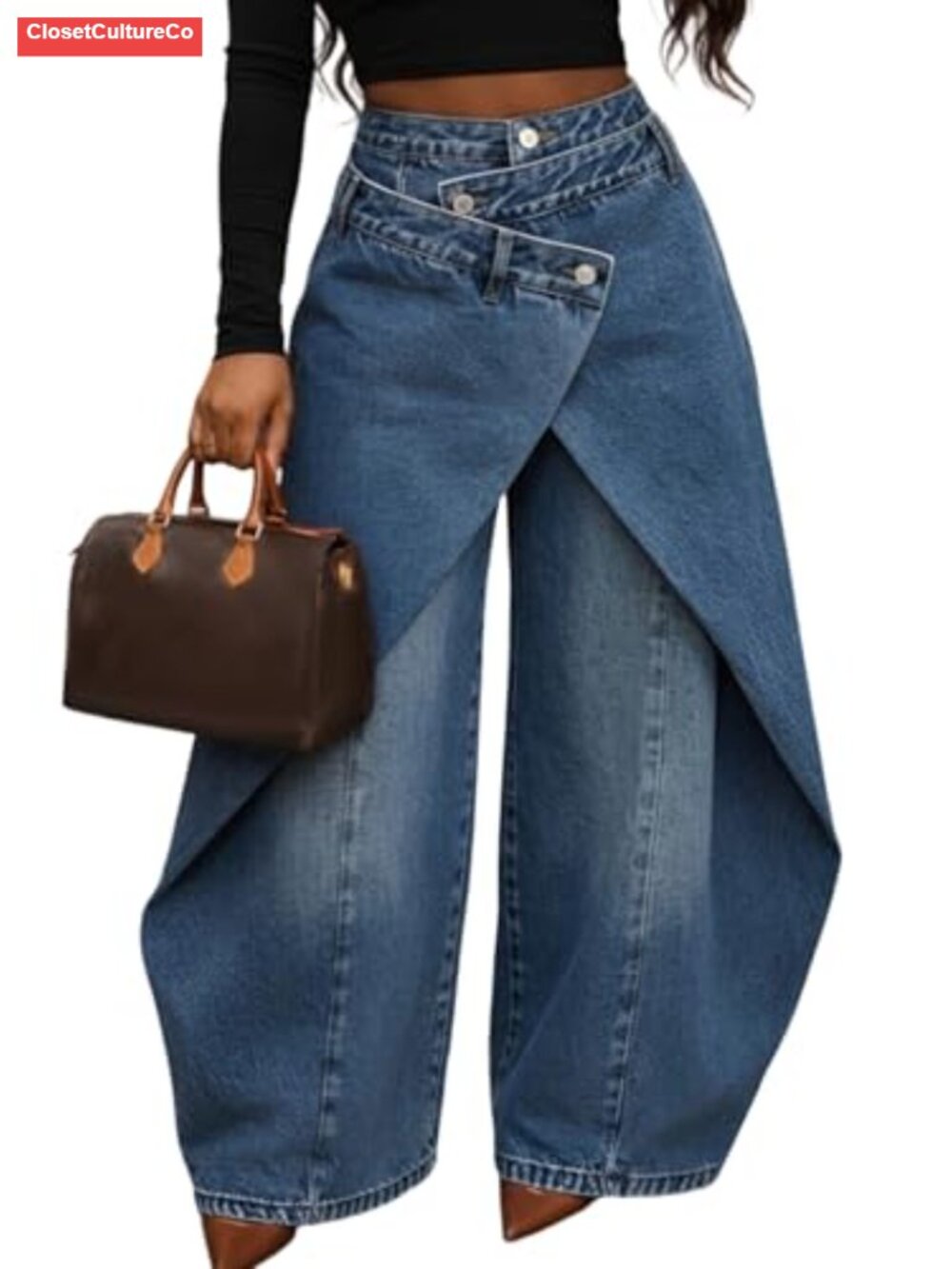 Women's Cargo Jeans Asymmetrical Patchwork Wide Leg Denim Pants
